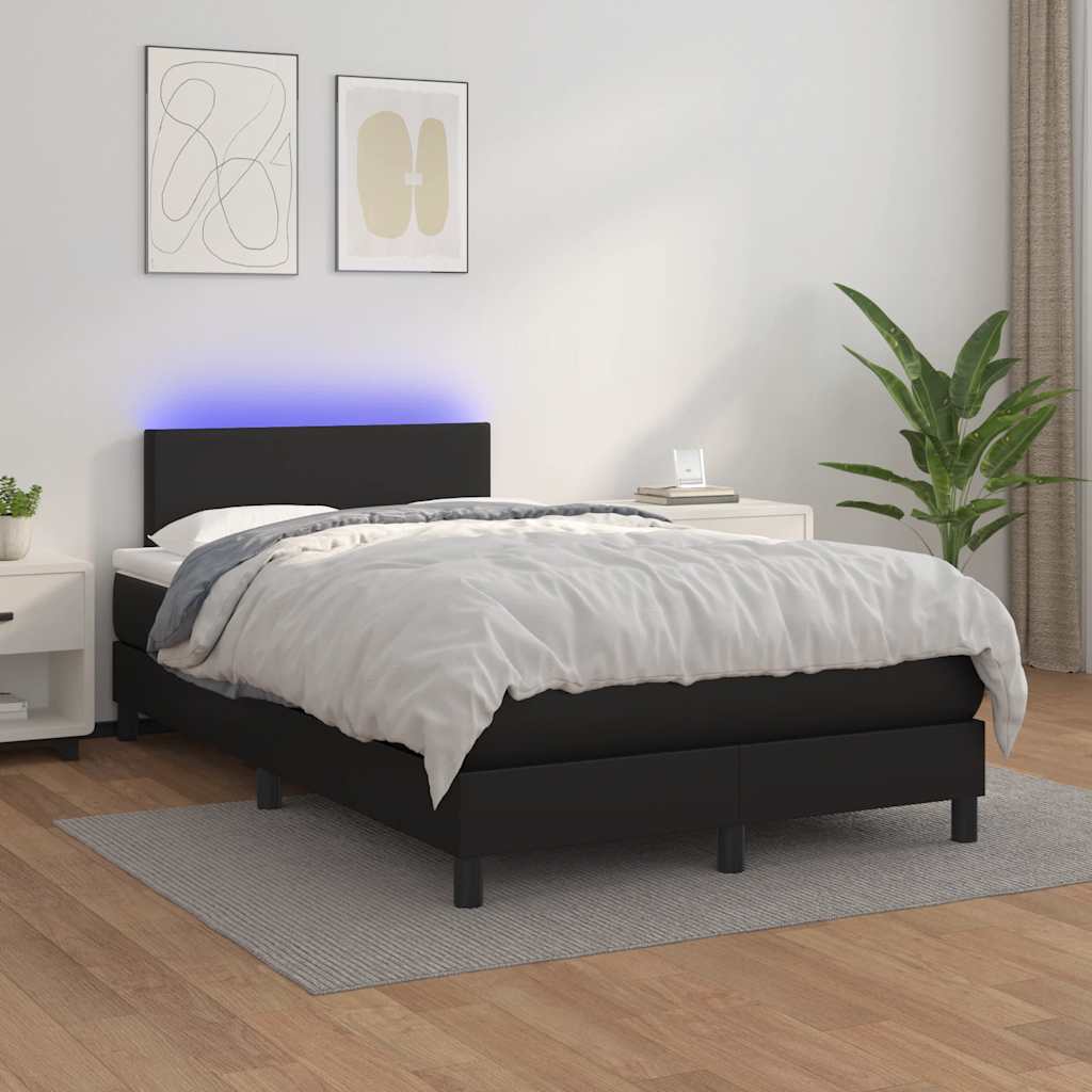 Krevet box spring s madracem LED crni 120 x 190 cm umjetna koža