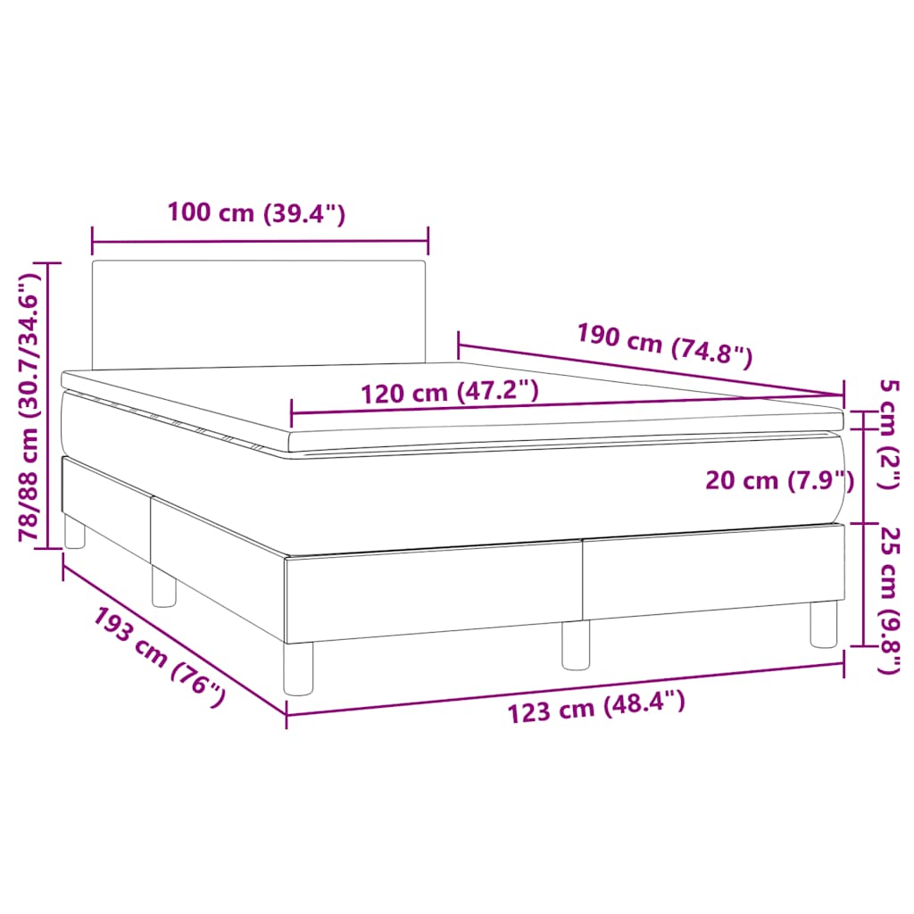 Krevet box spring s madracem LED crni 120 x 190 cm umjetna koža