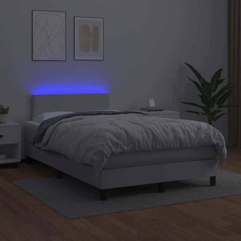 Krevet box spring s madracem LED bijeli 120x190 cm umjetna koža