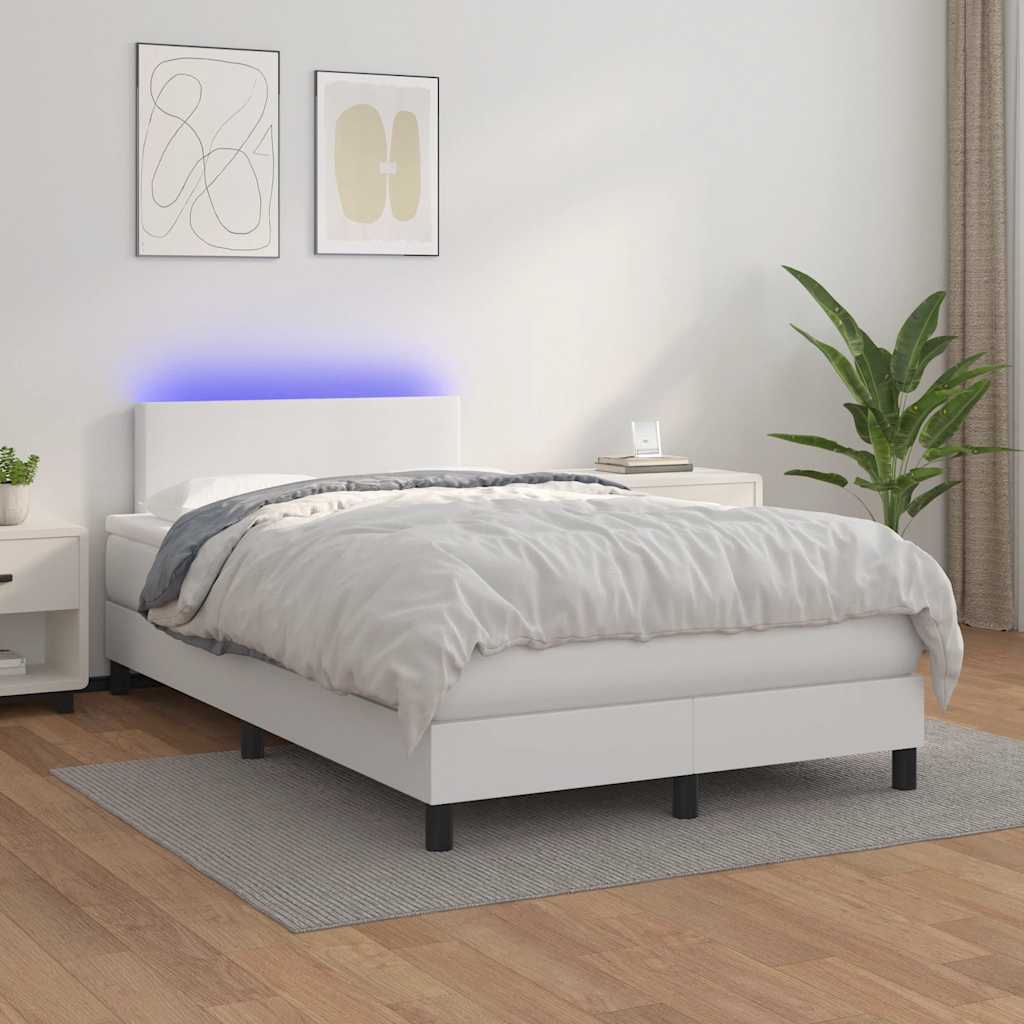 Krevet box spring s madracem LED bijeli 120x190 cm umjetna koža