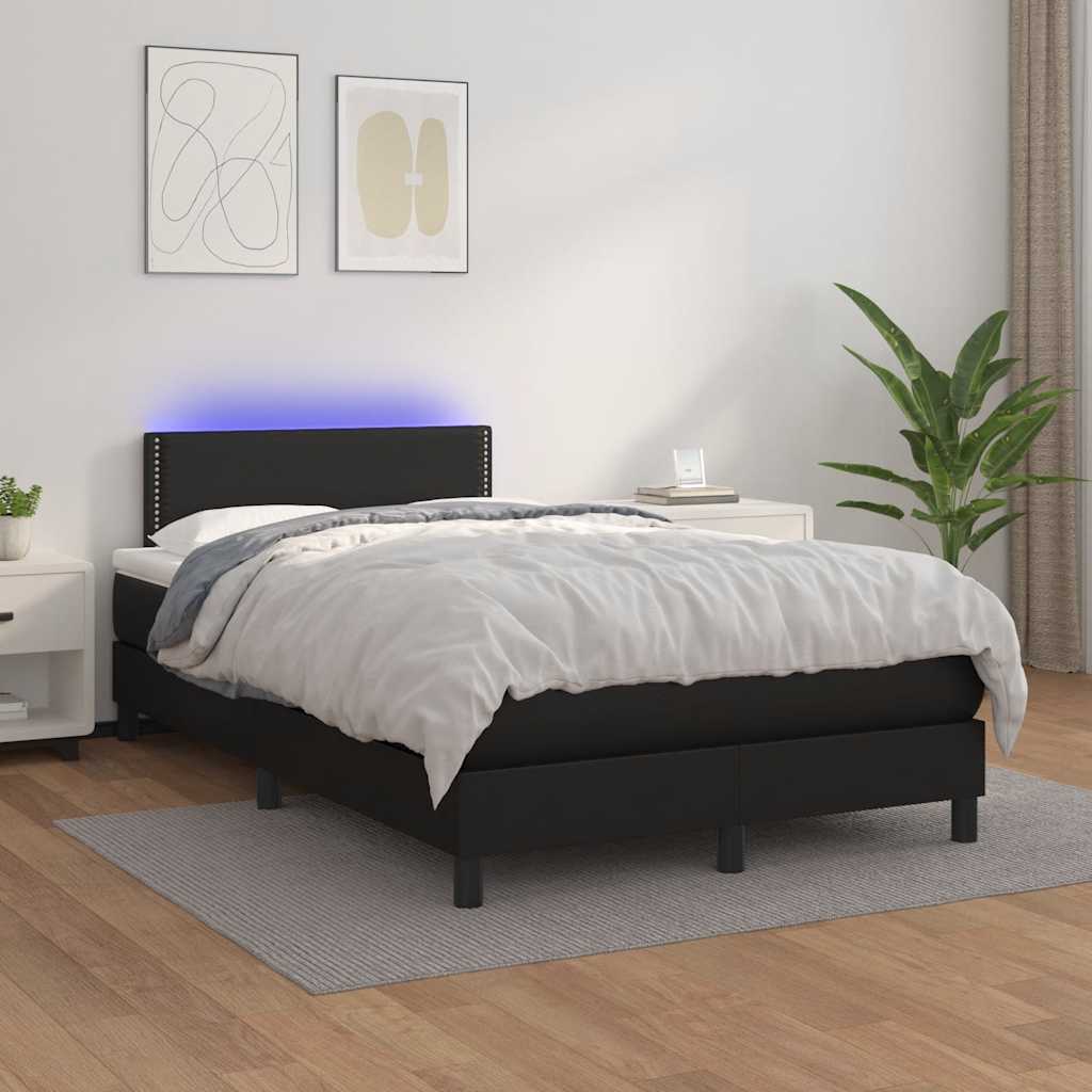 Krevet box spring s madracem LED crni 120 x 190 cm umjetna koža