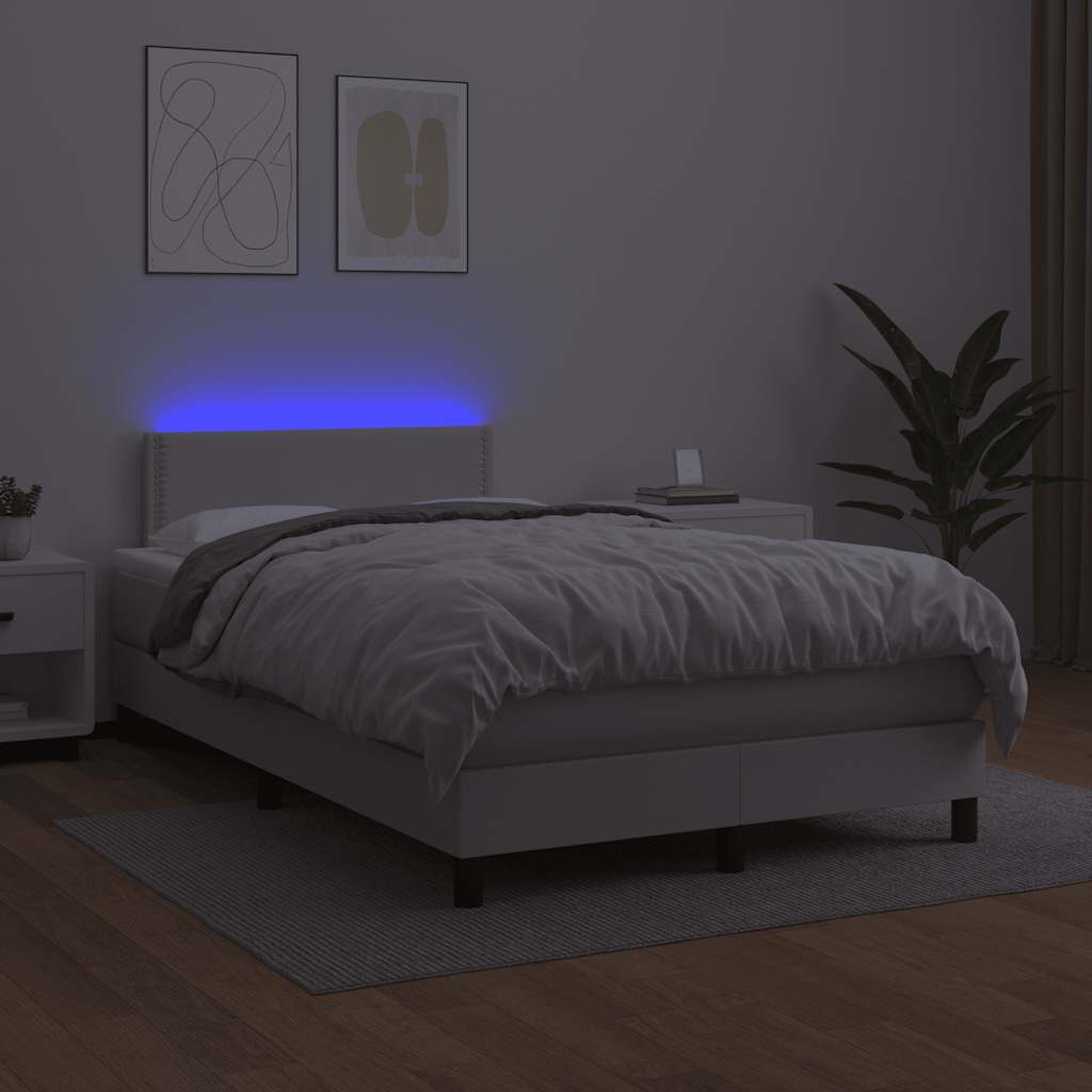 Krevet box spring s madracem LED bijeli 120x190 cm umjetna koža