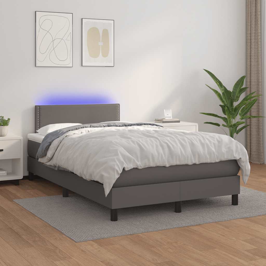 Krevet s oprugama i madracem LED sivi 120x190 cm umjetna koža