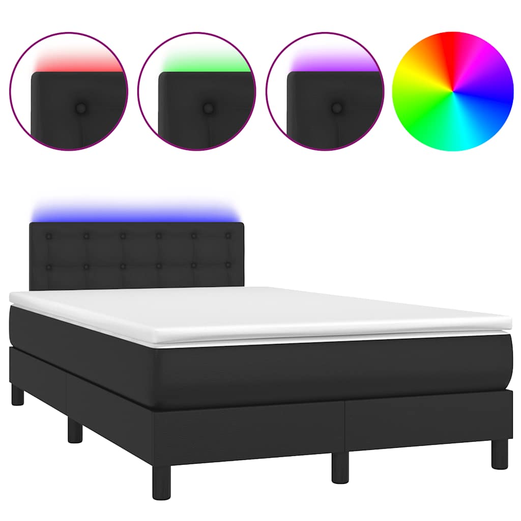 Krevet box spring s madracem LED crni 120 x 190 cm umjetna koža