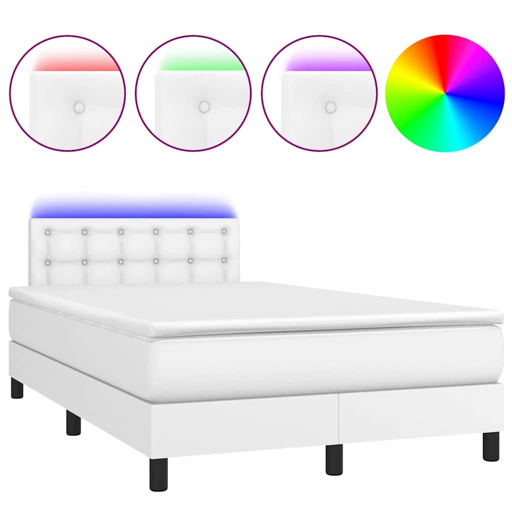 Krevet box spring s madracem LED bijeli 120x190 cm umjetna koža