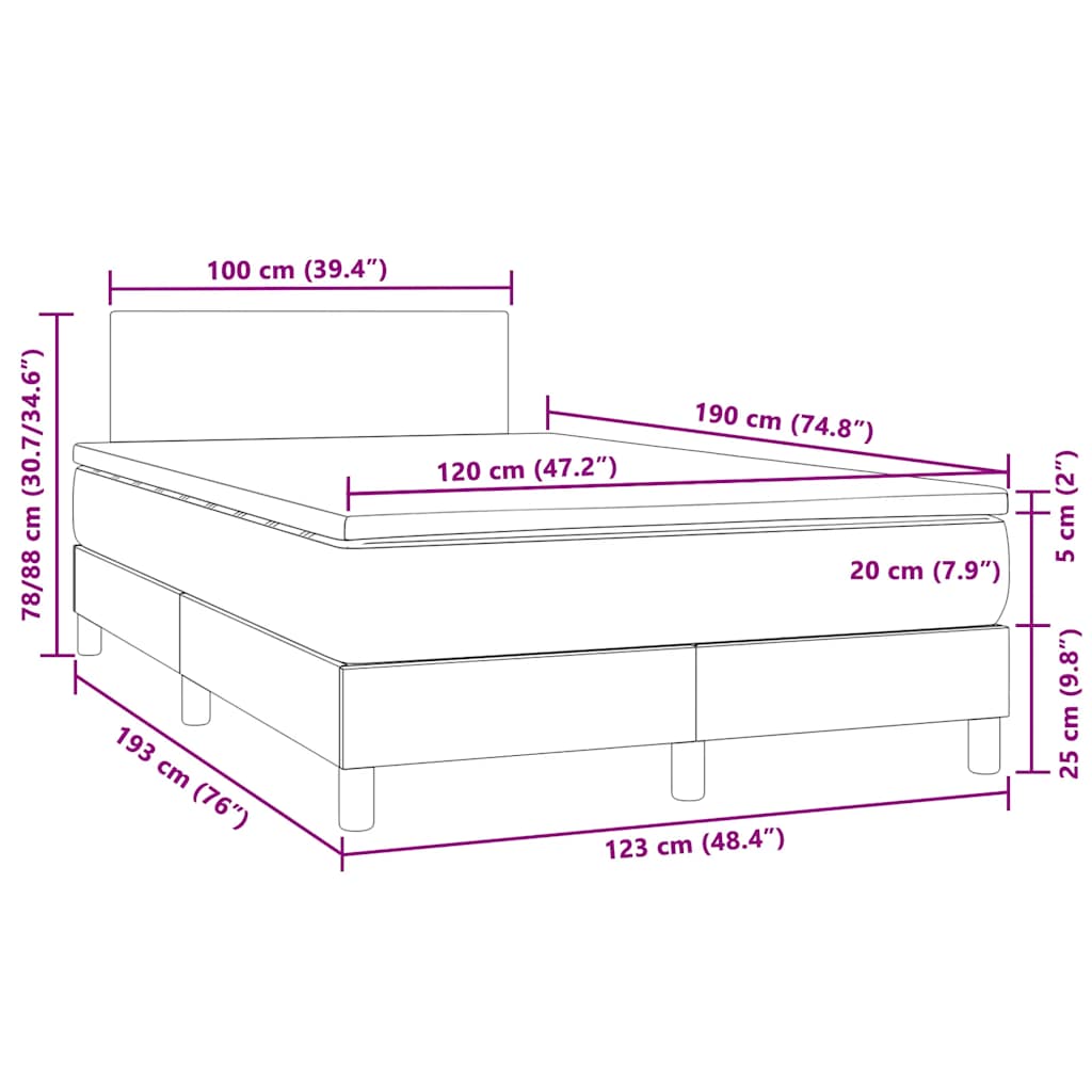 Krevet s oprugama i madracem LED tamnoplavi 120 x 190 cm baršun