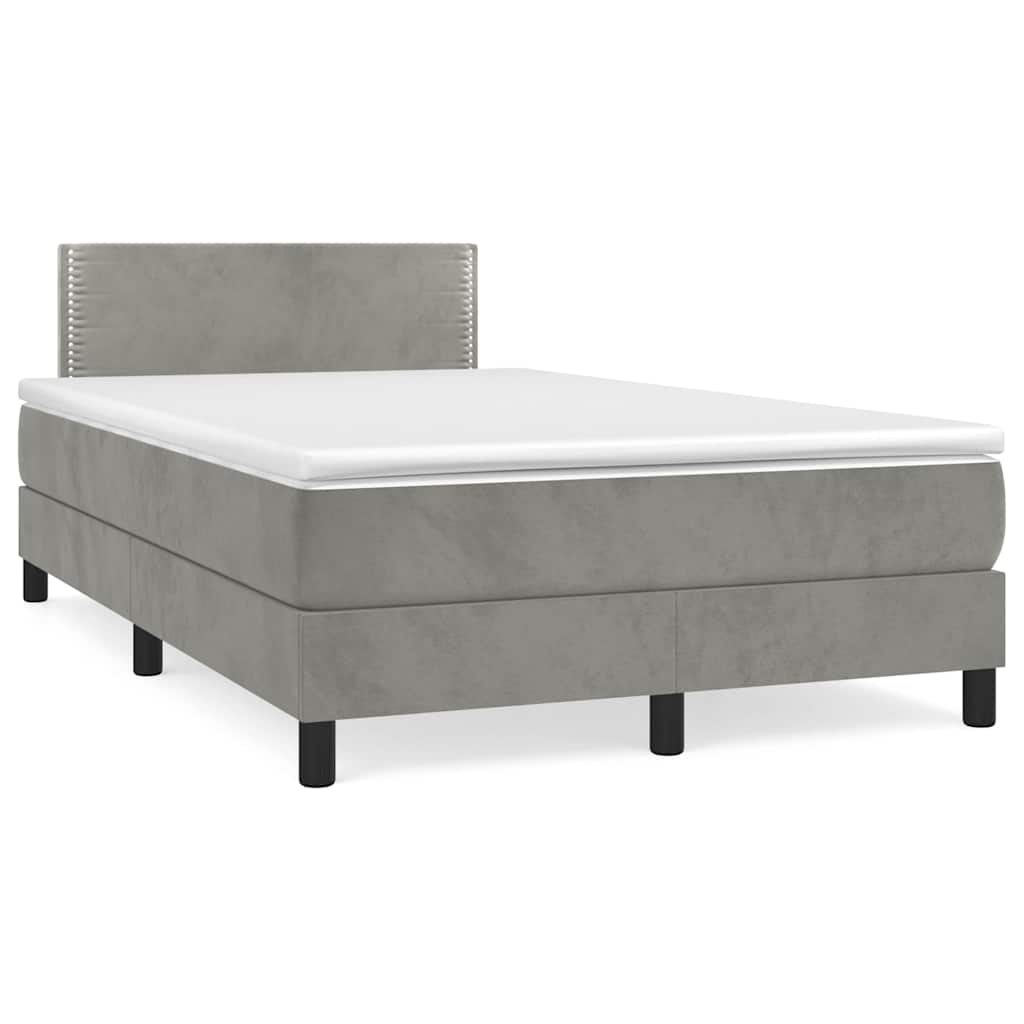 Krevet box spring s madracem LED svjetlosivi 120x190 cm tkanina