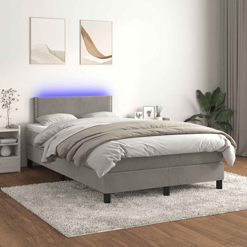 Krevet box spring s madracem LED svjetlosivi 120x190 cm tkanina