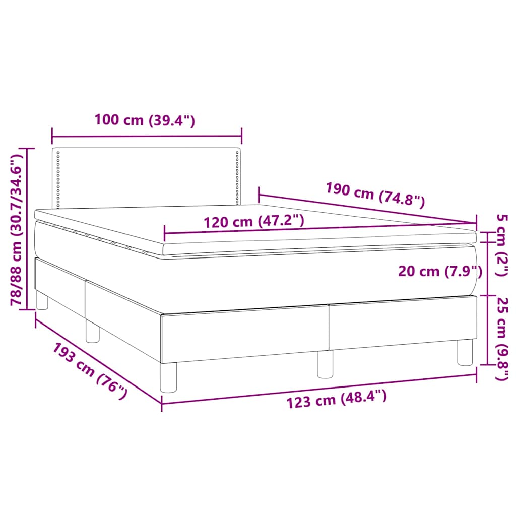 Krevet s oprugama i madracem LED tamnozelenim 120x190 cm baršun