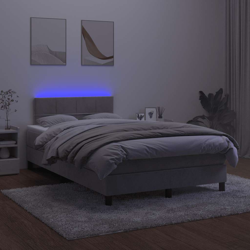 Krevet box spring s madracem LED svjetlosivi 120x190 cm tkanina