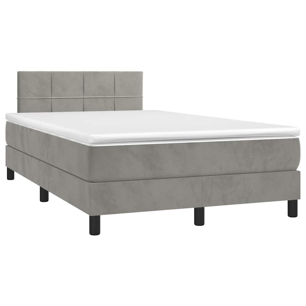 Krevet box spring s madracem LED svjetlosivi 120x190 cm tkanina