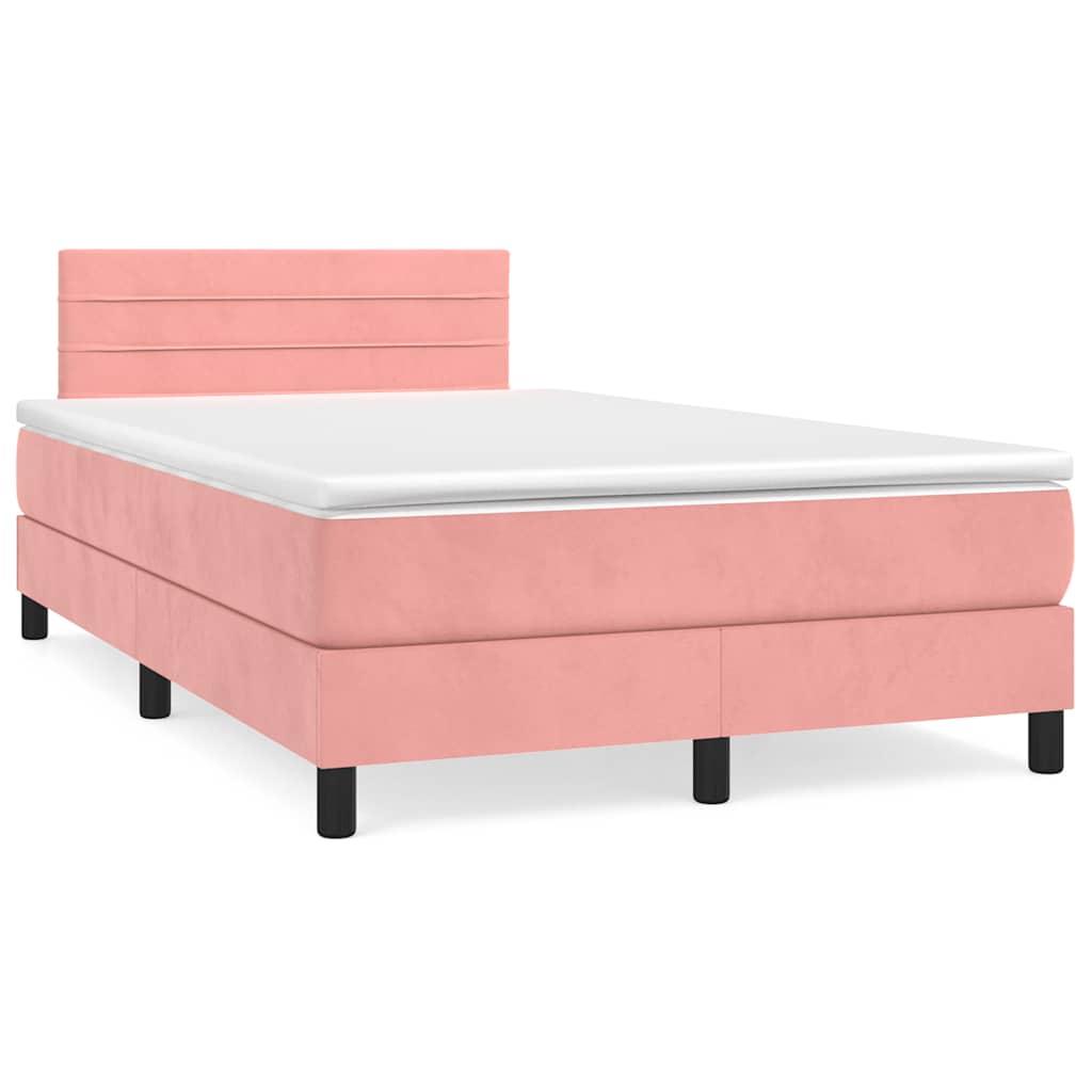 Krevet box spring s madracem LED ružičasti 120x190cm baršunasti