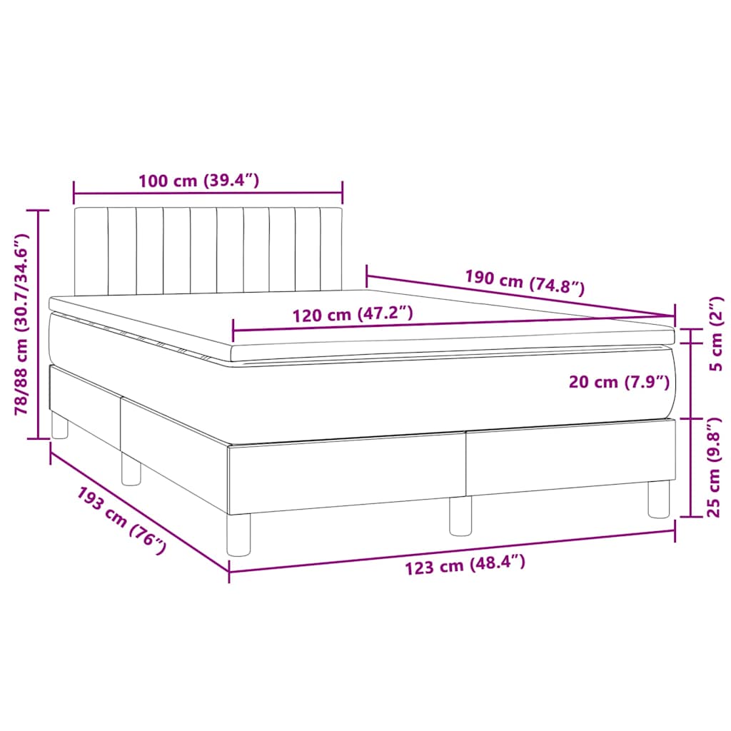 Krevet box spring s madracem LED tamnosivi 120 x 190 cm baršun