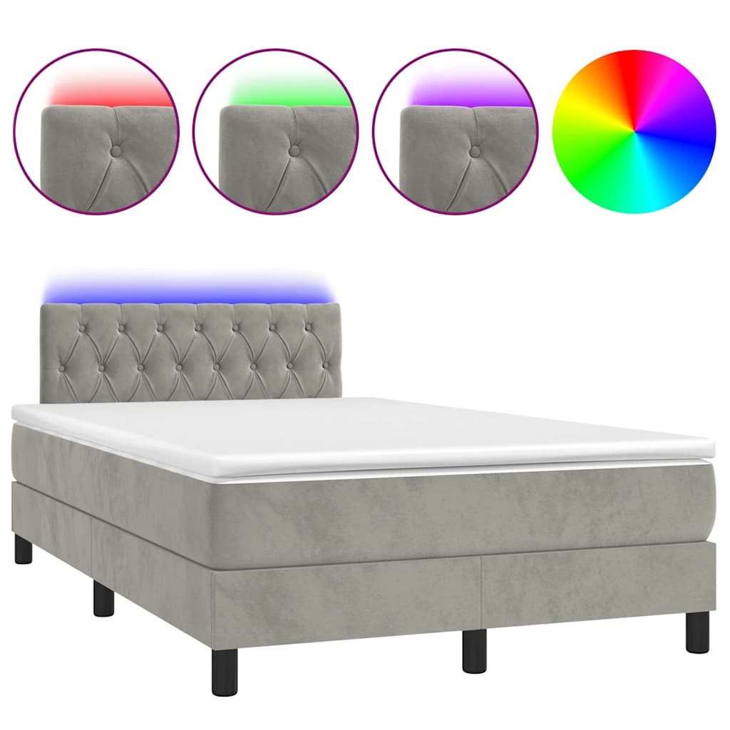 Krevet box spring s madracem LED svjetlosivi 120x190 cm tkanina