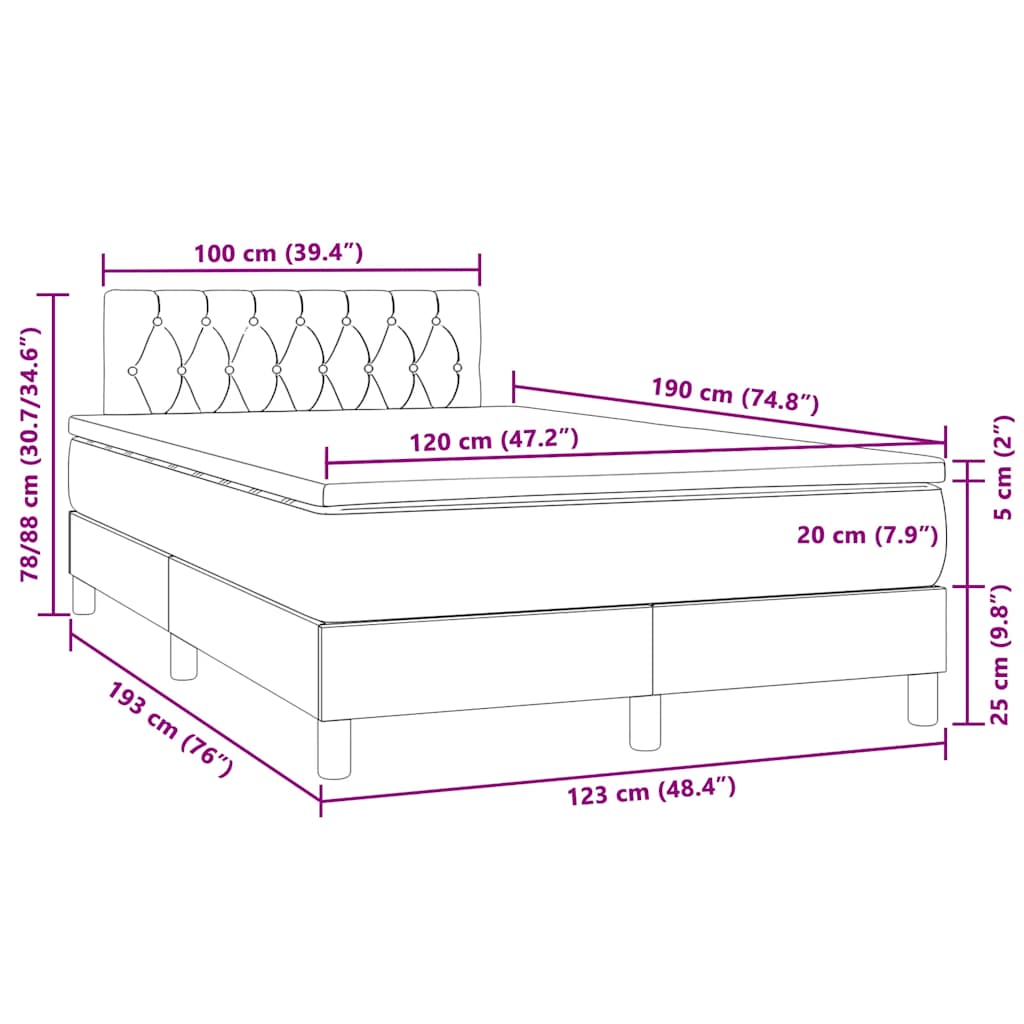Krevet box spring s madracem LED crni 120 x 190 cm baršunasti