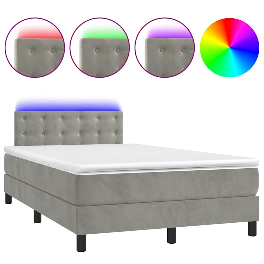 Krevet box spring s madracem LED svjetlosivi 120x190 cm tkanina