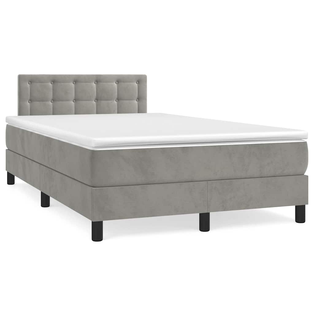 Krevet box spring s madracem LED svjetlosivi 120x190 cm tkanina