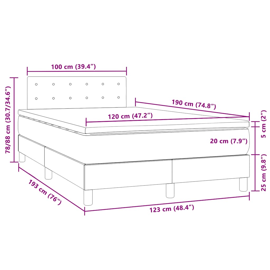 Krevet s oprugama i madracem LED tamnoplavi 120 x 190 cm baršun