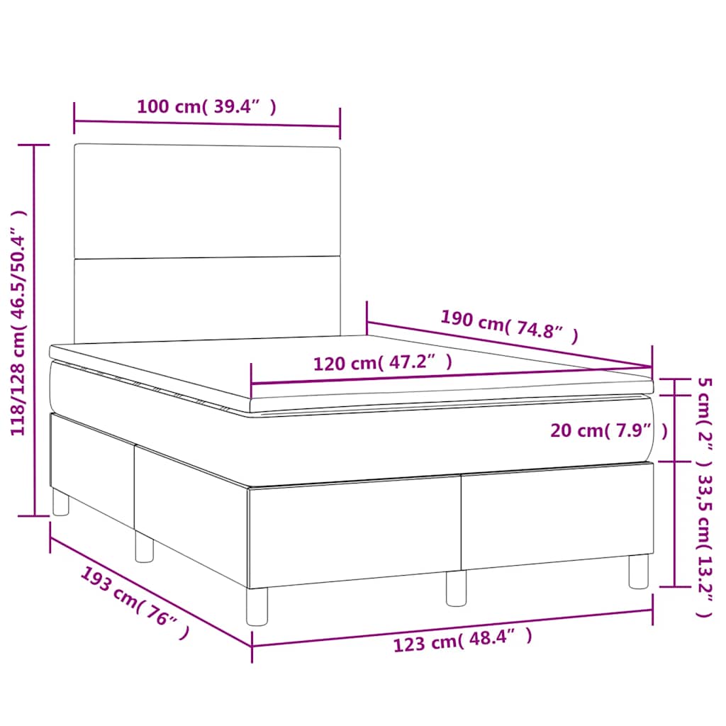 Krevet box spring s madracem LED tamnosivi 120 x 190 cm tkanina