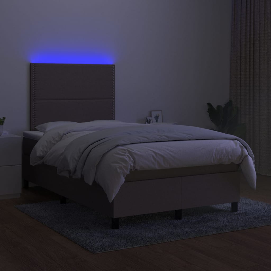 Krevet s oprugama i madracem LED smeđesivi 120x190cm od tkanine