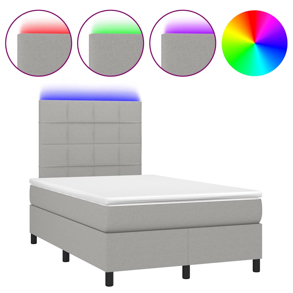 Krevet s oprugama i madracem LED svjetlosivi 120x190 cm tkanina