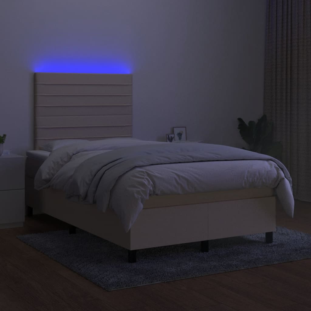 Krevet s oprugama i madracem LED krem 120 x 190 cm od tkanine