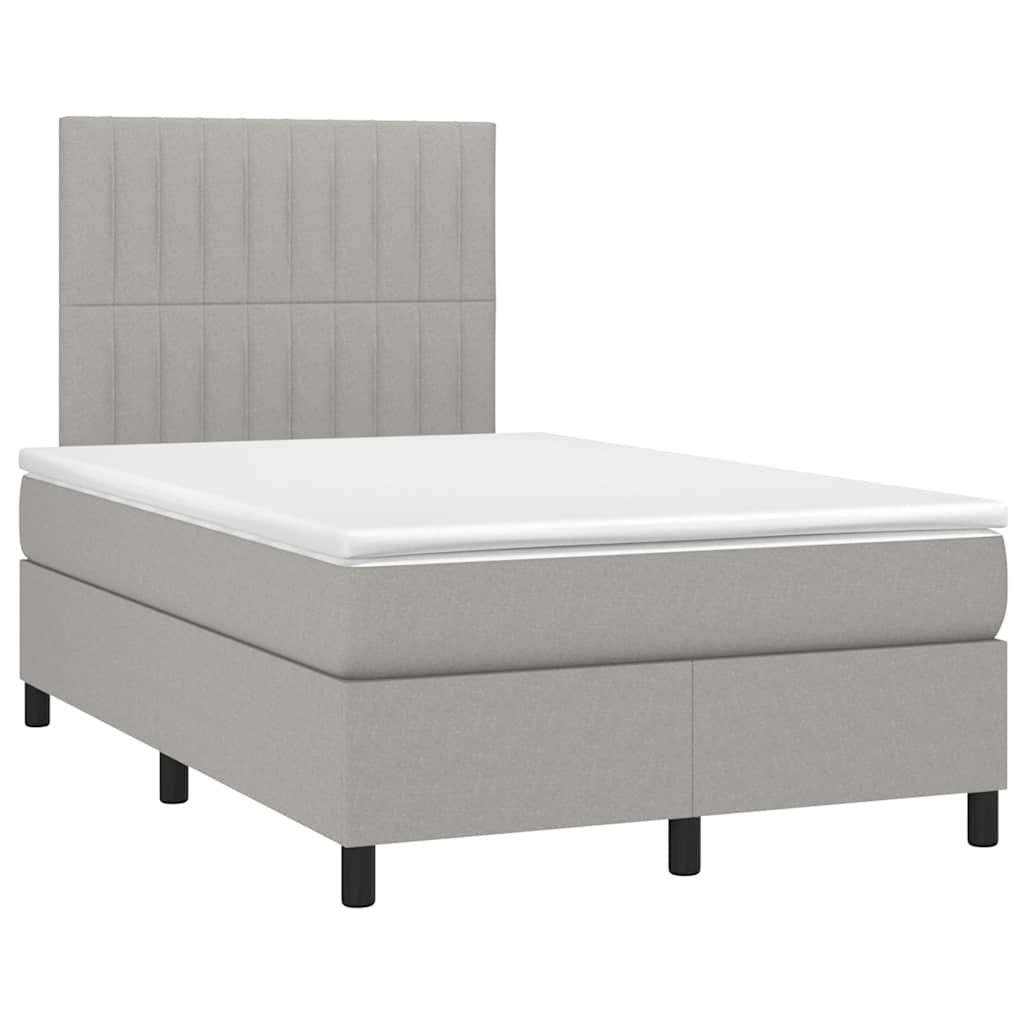 Krevet s oprugama i madracem LED svjetlosivi 120x190 cm tkanina