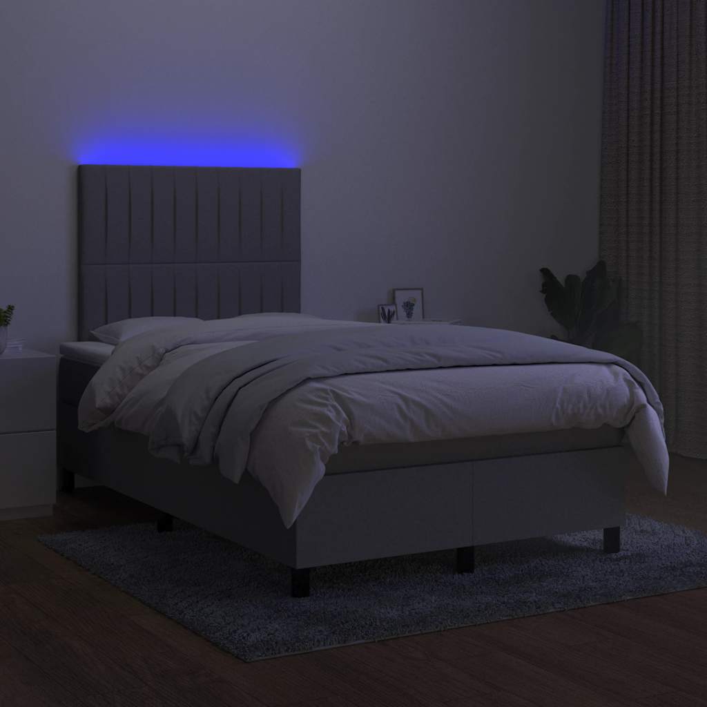 Krevet s oprugama i madracem LED svjetlosivi 120x190 cm tkanina