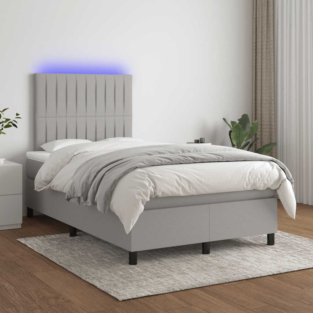 Krevet s oprugama i madracem LED svjetlosivi 120x190 cm tkanina