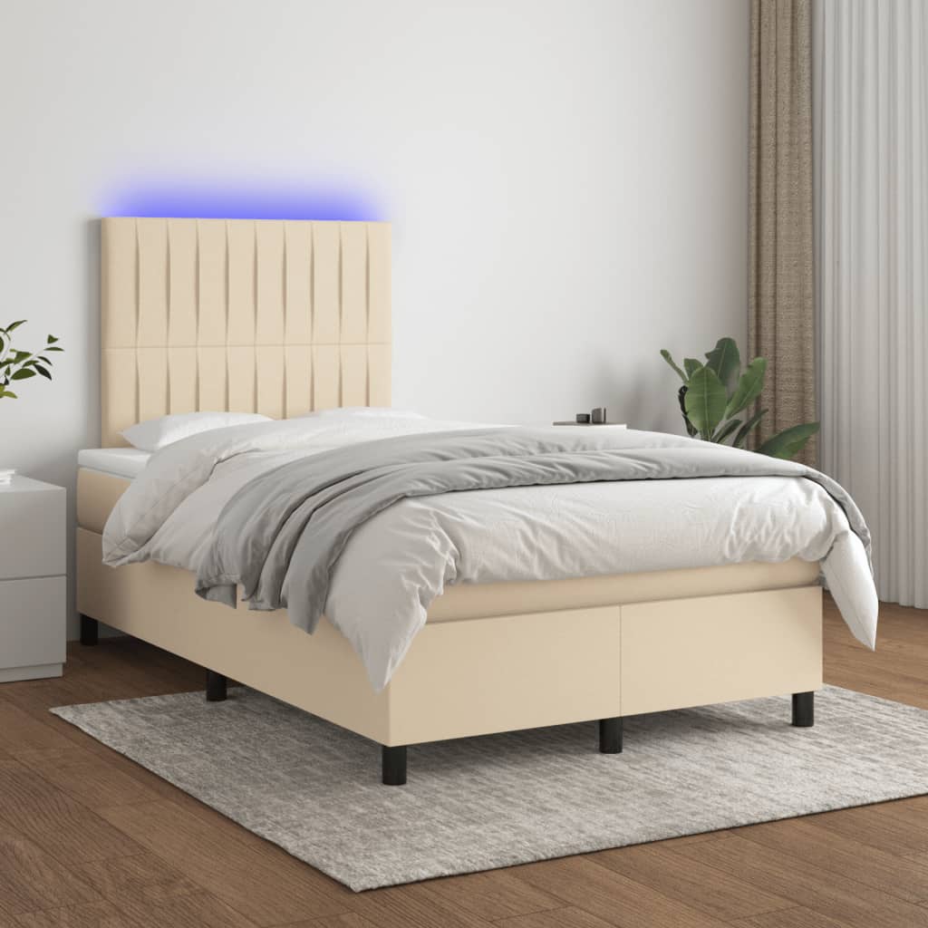 Krevet s oprugama i madracem LED krem 120 x 190 cm od tkanine