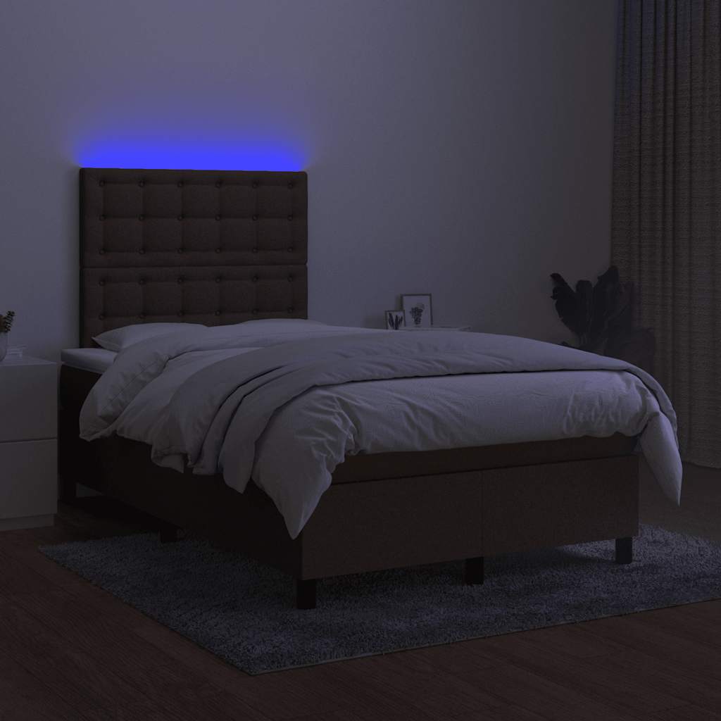 Krevet s oprugama i madracem LED tamnosmeđi 120x190 cm tkanina