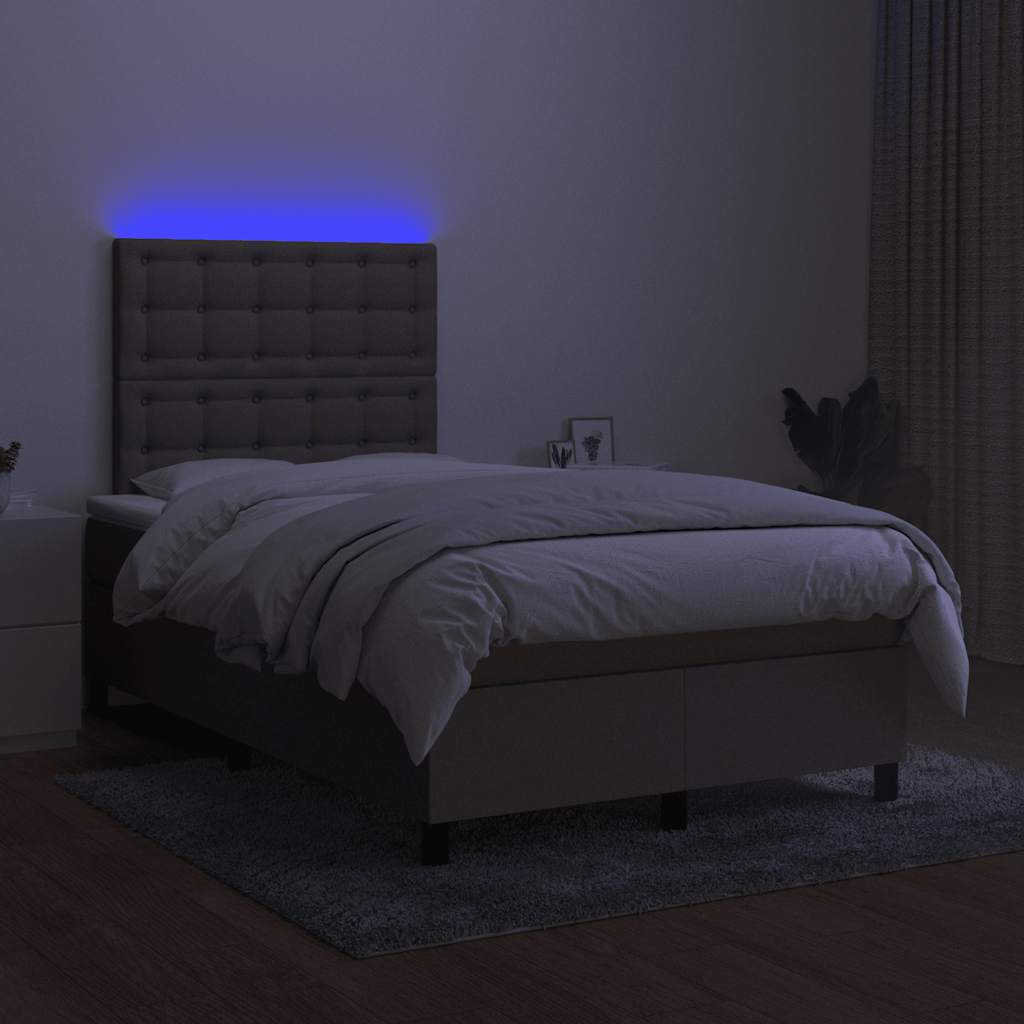 Krevet s oprugama i madracem LED smeđesivi 120x190cm od tkanine