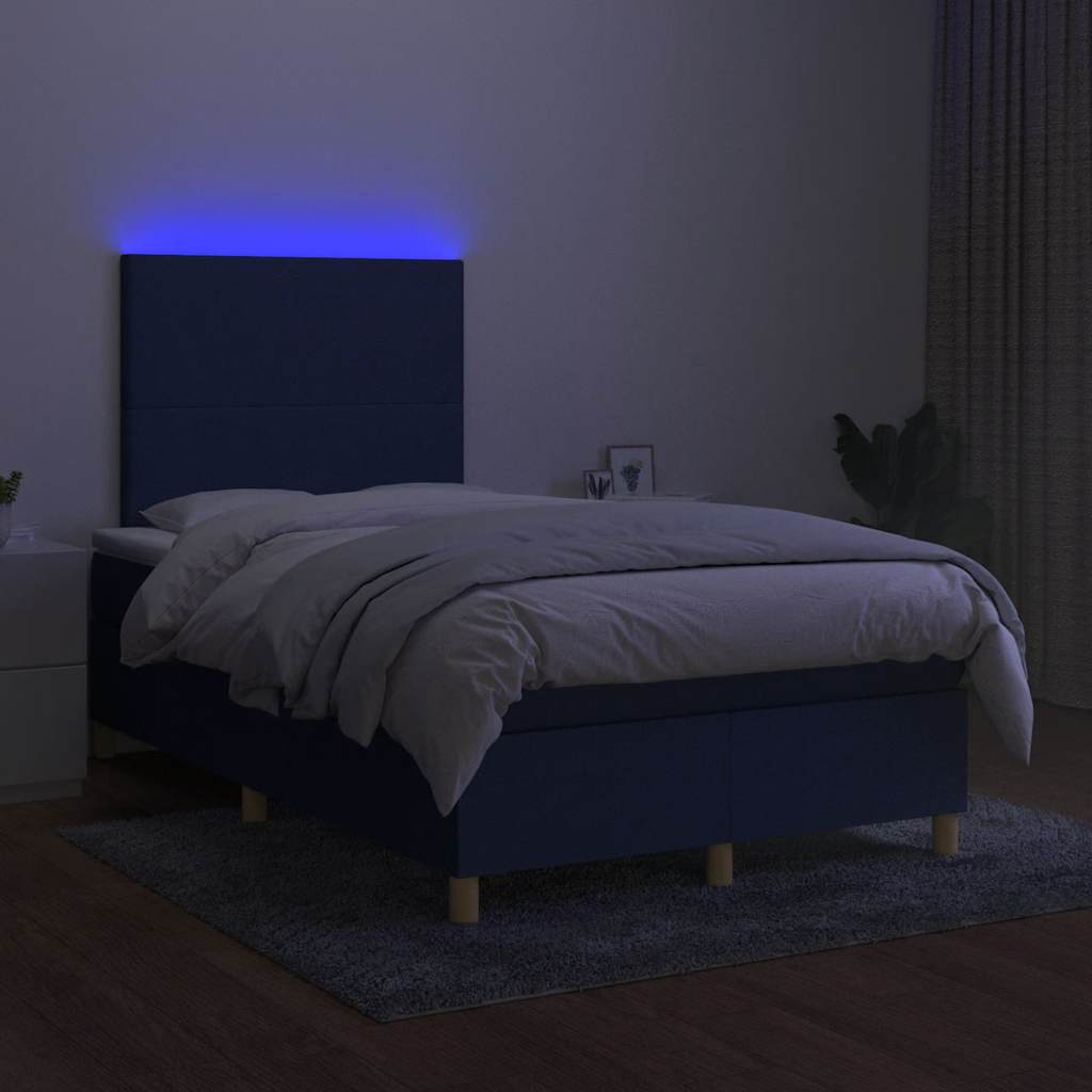 Krevet s oprugama i madracem LED plavi 120 x 190 cm od tkanine