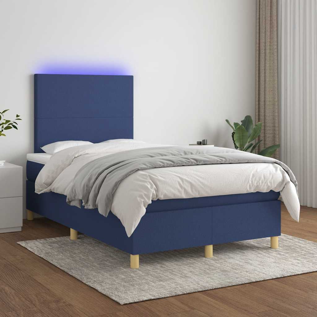 Krevet s oprugama i madracem LED plavi 120 x 190 cm od tkanine