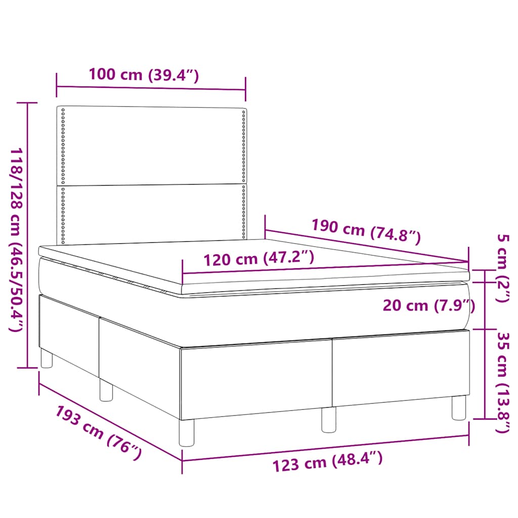 Krevet box spring s madracem LED crni 120 x 190 cm od tkanine