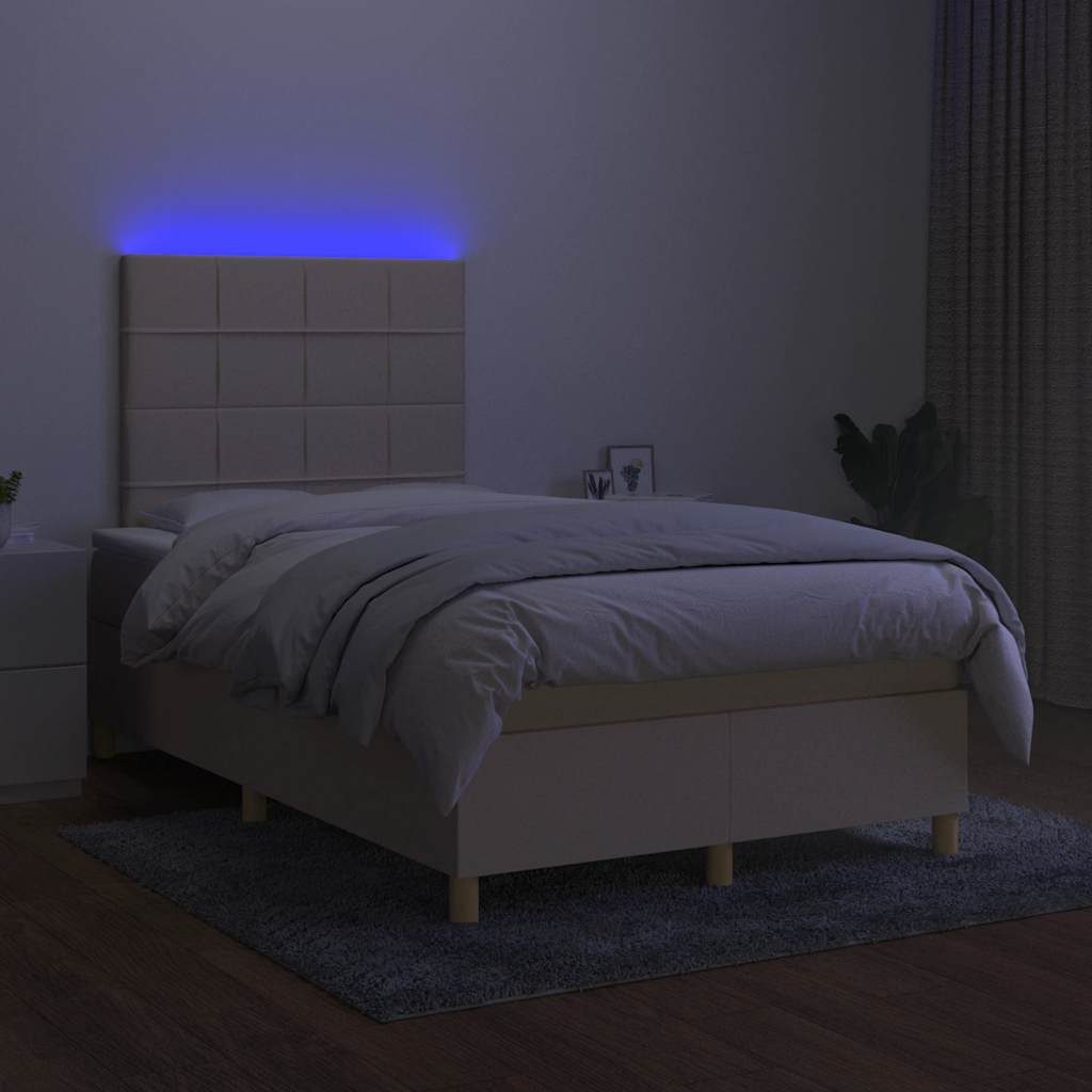Krevet s oprugama i madracem LED krem 120 x 190 cm od tkanine