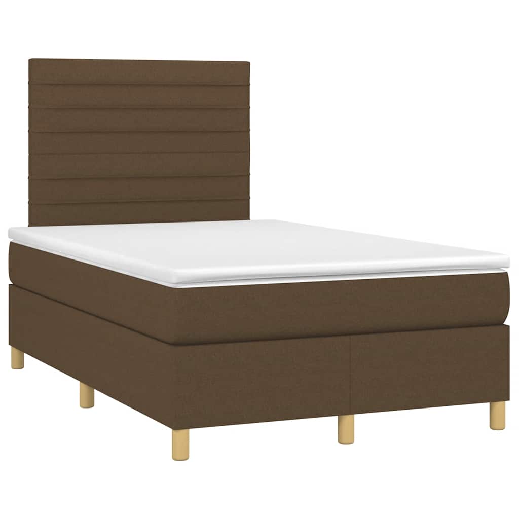 Krevet s oprugama i madracem LED tamnosmeđi 120x190 cm tkanina