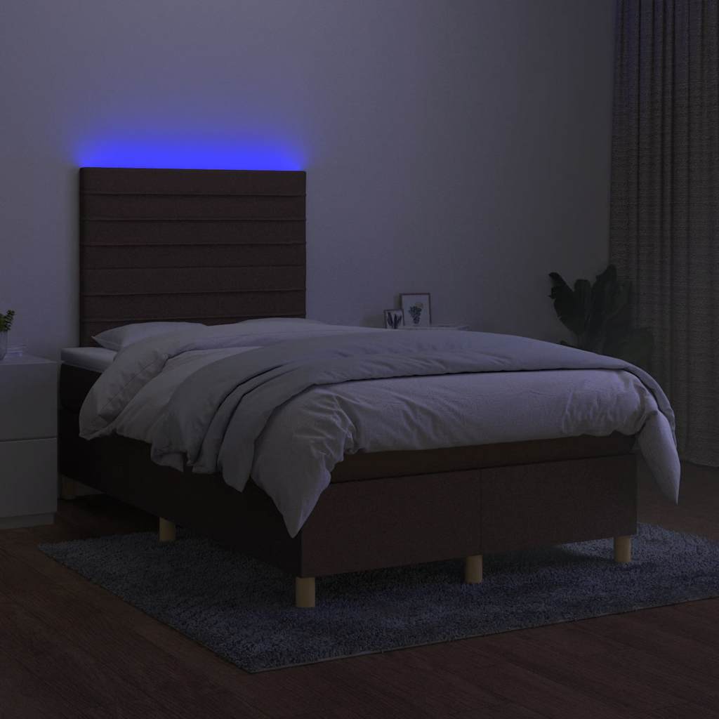 Krevet s oprugama i madracem LED tamnosmeđi 120x190 cm tkanina