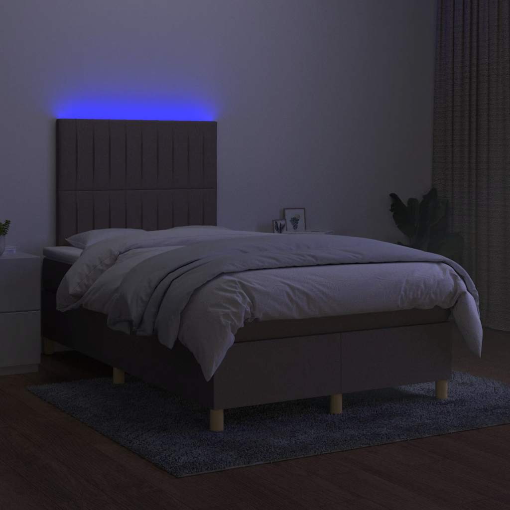 Krevet s oprugama i madracem LED smeđesivi 120x190cm od tkanine