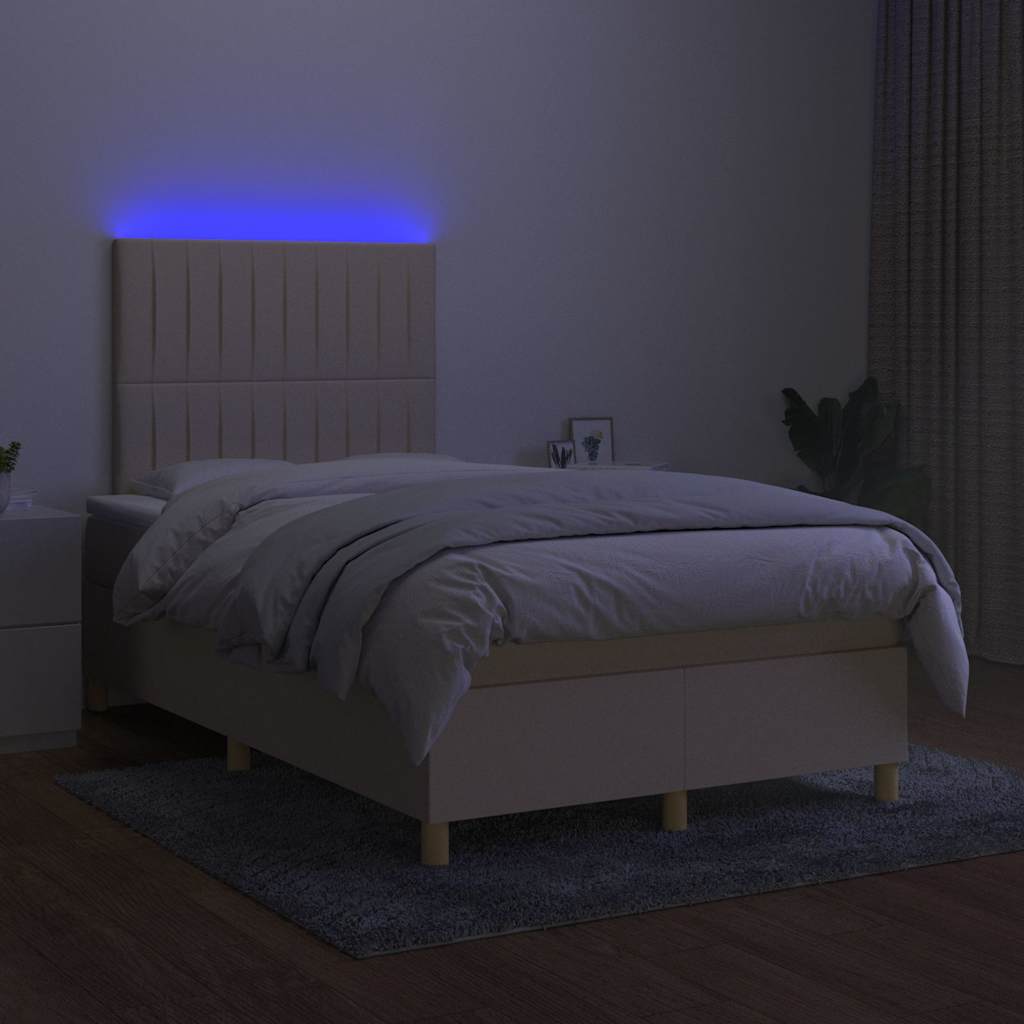 Krevet s oprugama i madracem LED krem 120 x 190 cm od tkanine