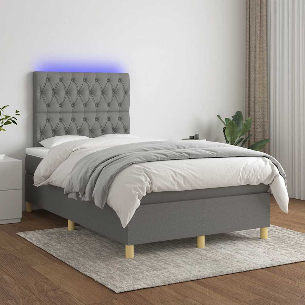 Krevet box spring s madracem LED tamnosivi 120 x 190 cm tkanina