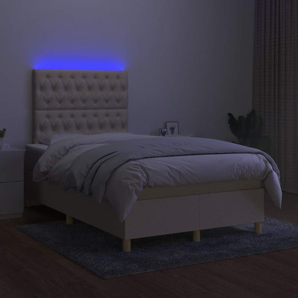 Krevet s oprugama i madracem LED krem 120 x 190 cm od tkanine