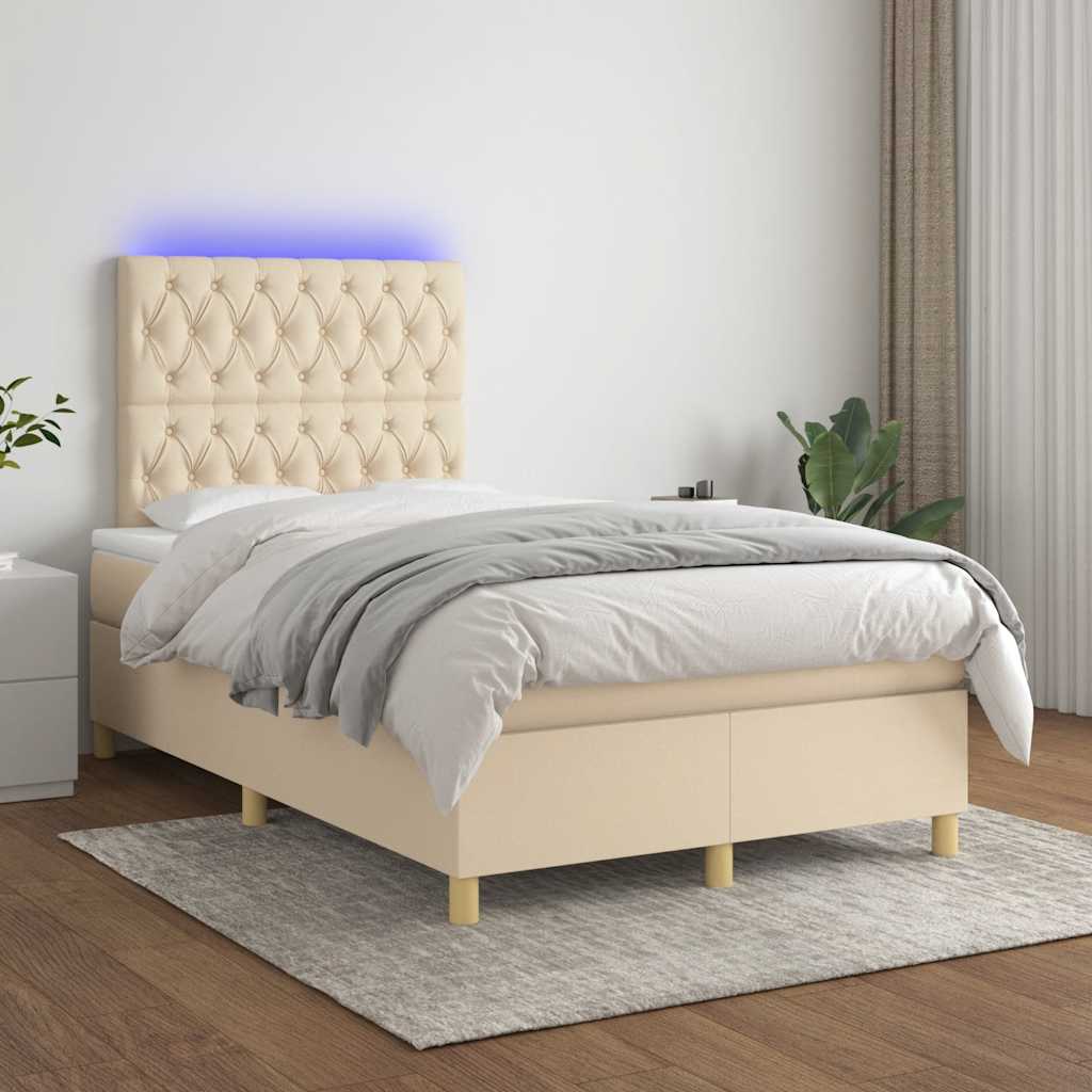 Krevet s oprugama i madracem LED krem 120 x 190 cm od tkanine