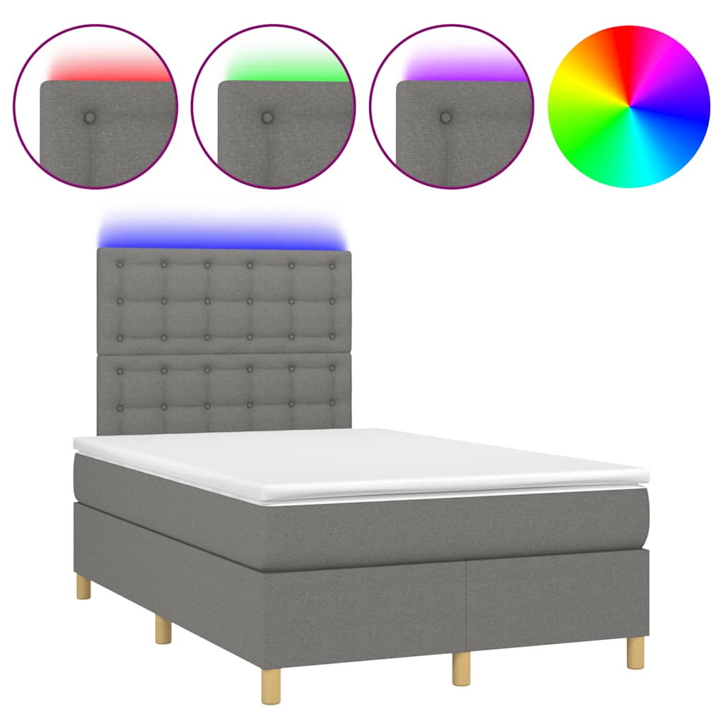 Krevet box spring s madracem LED tamnosivi 120 x 190 cm tkanina