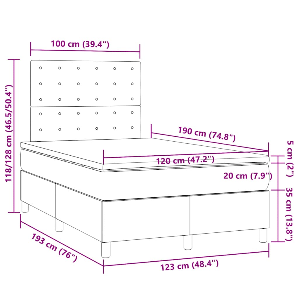 Krevet box spring s madracem LED tamnosivi 120 x 190 cm tkanina