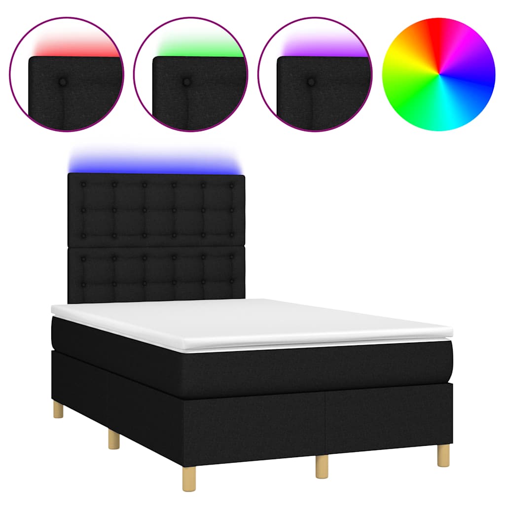 Krevet box spring s madracem LED crni 120 x 190 cm od tkanine