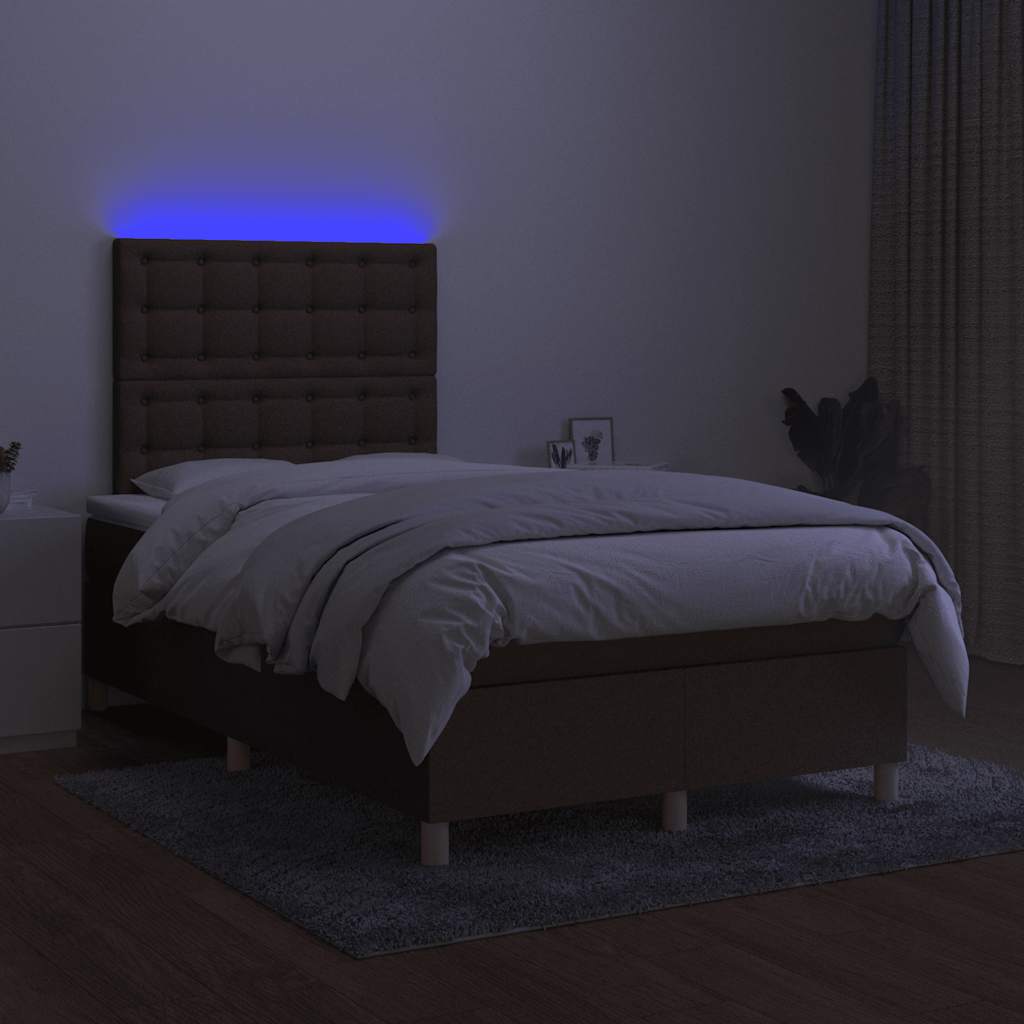 Krevet s oprugama i madracem LED tamnosmeđi 120x190 cm tkanina