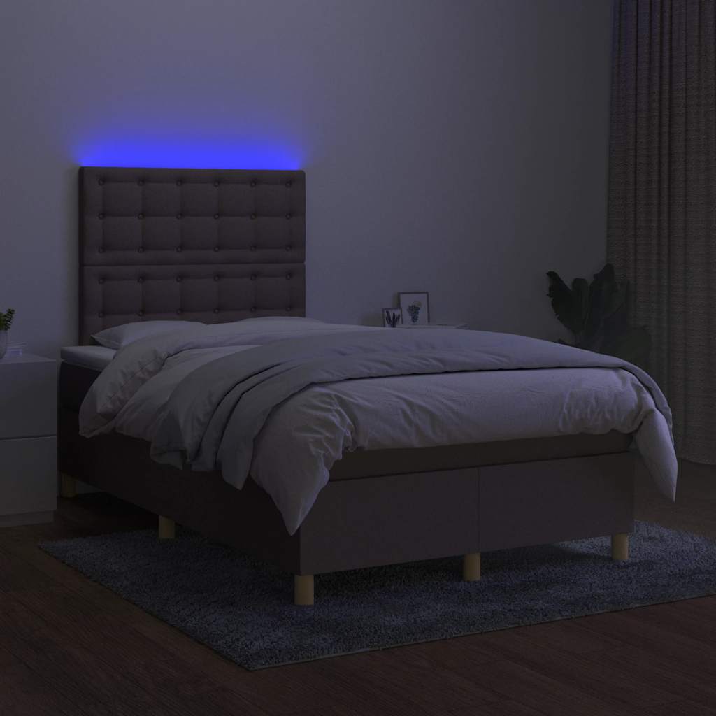 Krevet s oprugama i madracem LED smeđesivi 120x190cm od tkanine