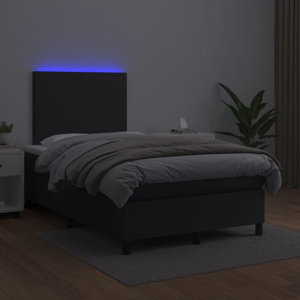 Krevet box spring s madracem LED crni 120 x 190 cm umjetna koža