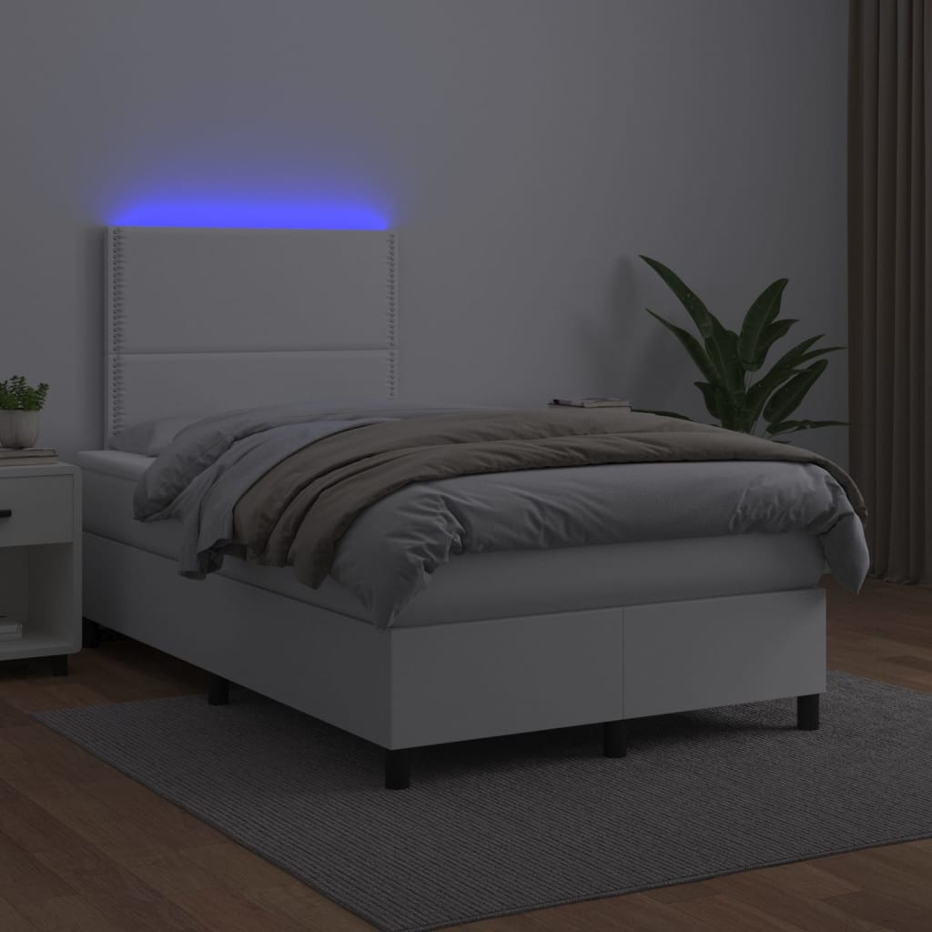 Krevet box spring s madracem LED bijeli 120x190 cm umjetna koža